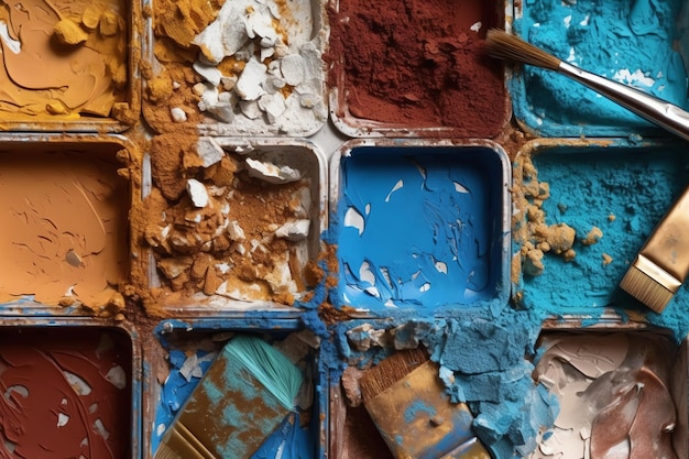 A blue box with a white container that has a blue container with a paint brush in it.