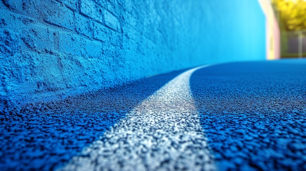 blue brick wall and blue asphalt road in the street 3d rendering Generative AI