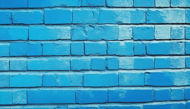 A blue brick wall with a white stripe that says'blue'on it