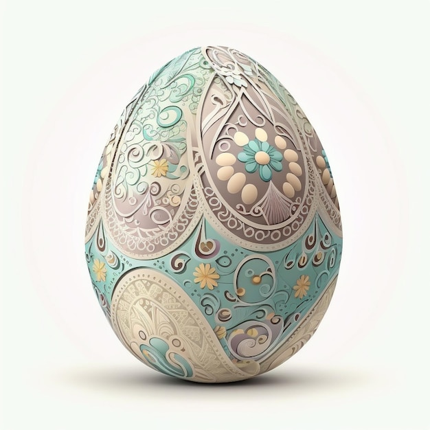 A blue and brown egg with a floral design on it.