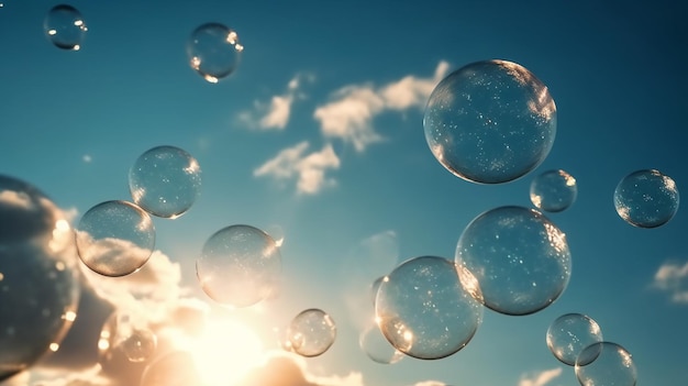 太陽を背にした空の青い泡