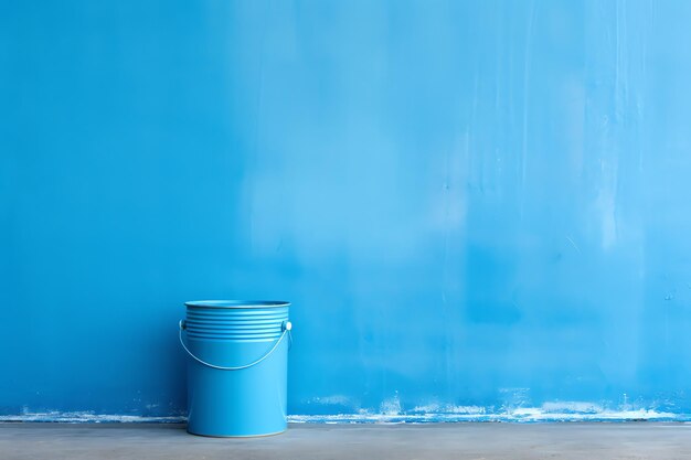 Photo a blue bucket against a blue wall