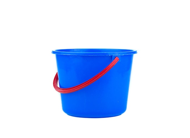 Blue bucket against white background