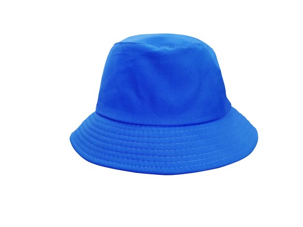 Blue bucket hat isolated on white background