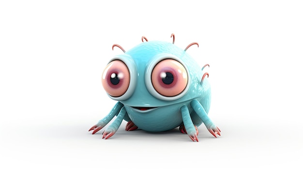 a blue bug with big eyes and eyes