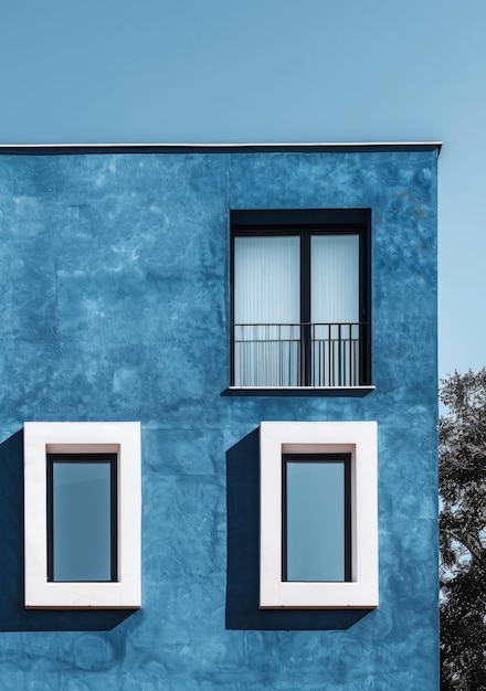 Photo blue building with two windows