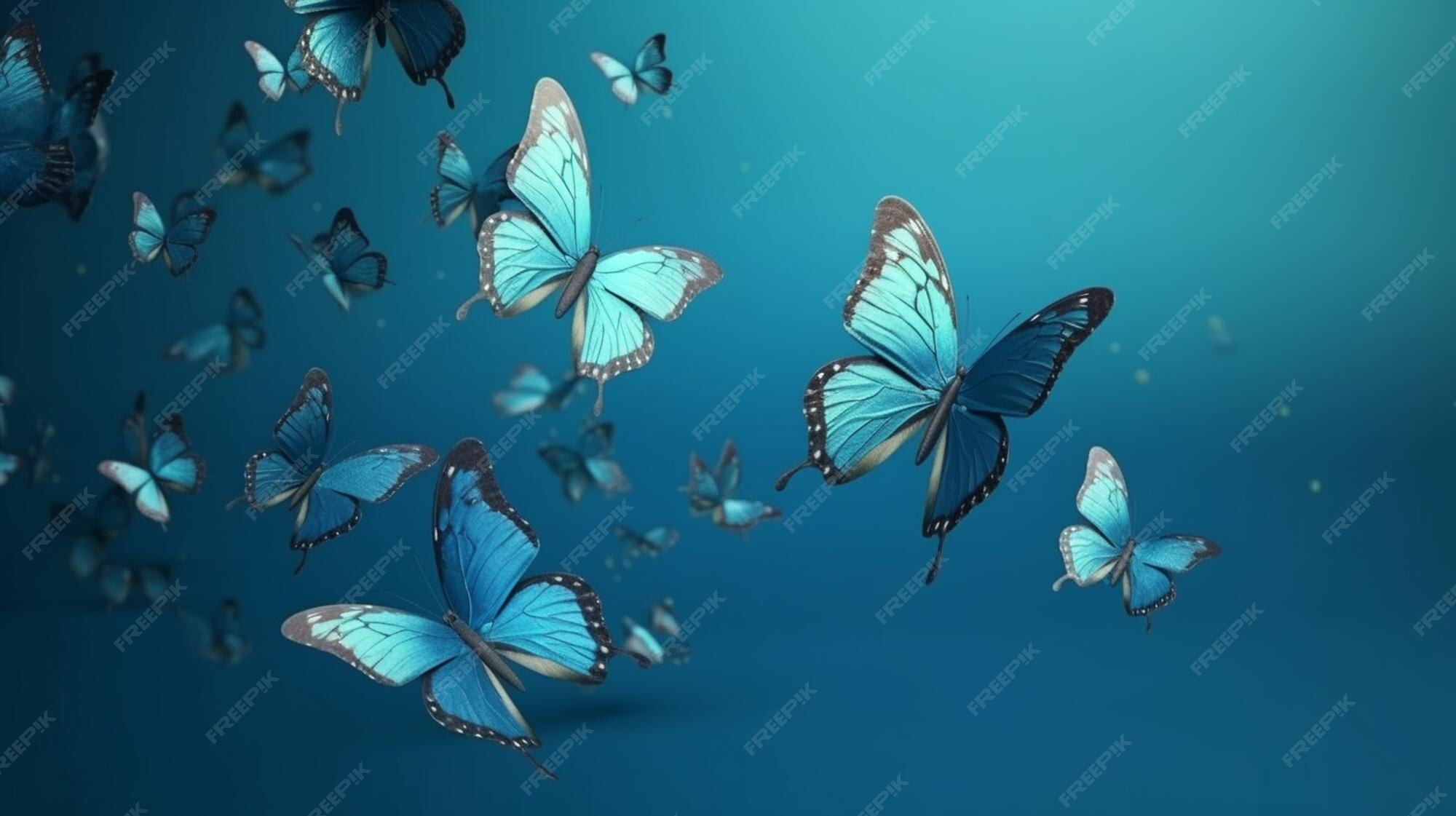 Premium Photo Blue butterflies on a blue backgroundgenerative ai