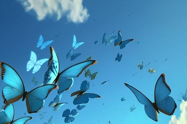 Фото Синие бабочки в небе
