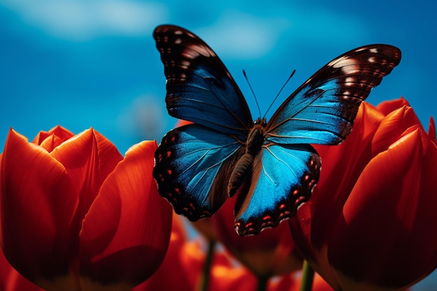 A blue butterfly on a flower