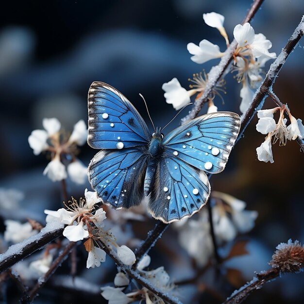 Photo blue butterfly in the snow