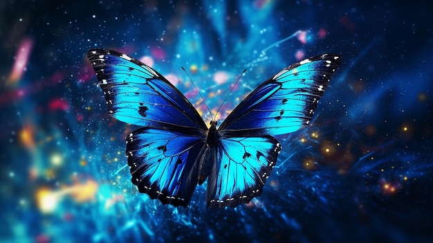 Blue butterfly wings angel photography starlight Background picture AI generated art