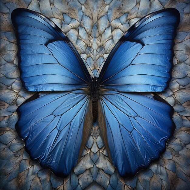 Photo a blue butterfly with a blue body and the word butterfly on the bottom