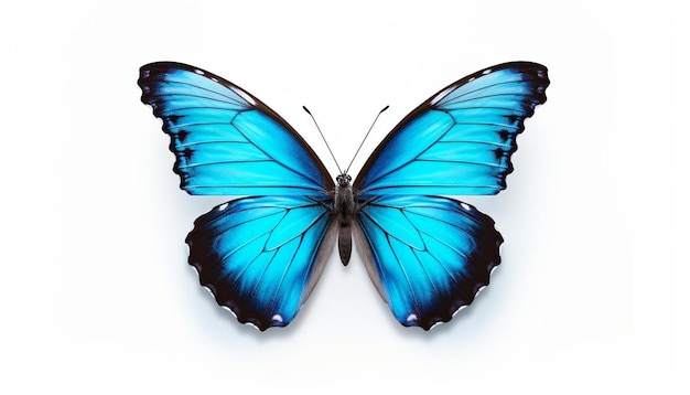 Photo a blue butterfly with blue wings is shown on a white background