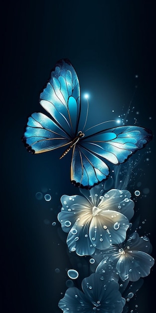 A blue butterfly with a flower on it