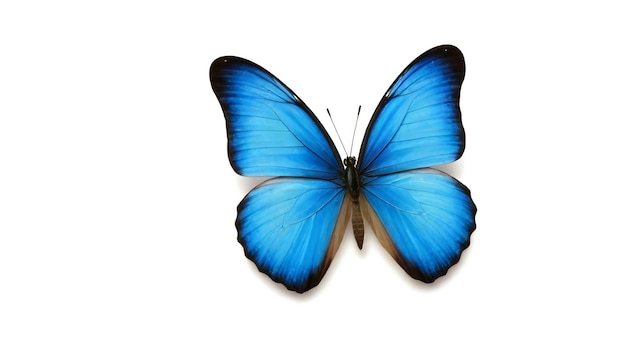 Foto una farfalla blu con uno sfondo bianco
