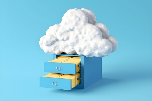 a blue cabinet with a cloud shaped box with the word cloud on it.
