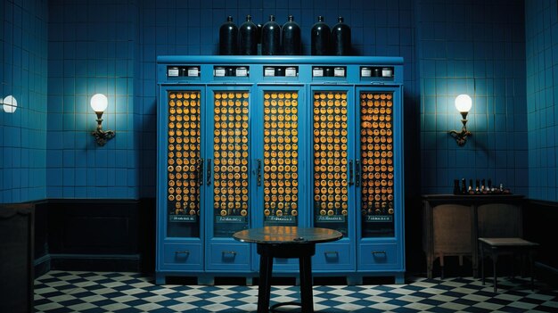 Photo a blue cabinet with the word chess on it