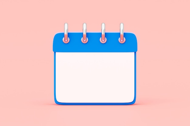 Photo blue calendar 3d icon date schedule isolated on pink background with empty time reminder plan appointment agenda concept or white paper organizer planner calender and blank timetable meeting page