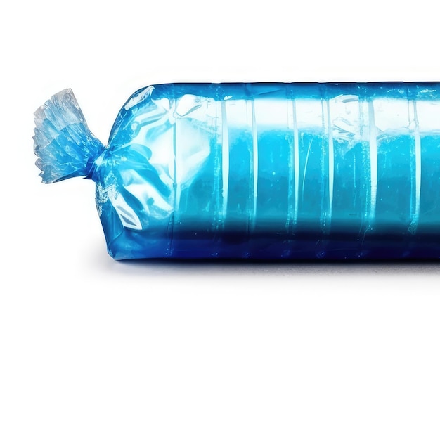 A blue candy wrapper that is made by the company of blue.