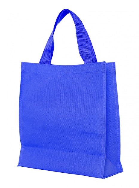 blue canvas shopping bag isolated on white background with clipping path