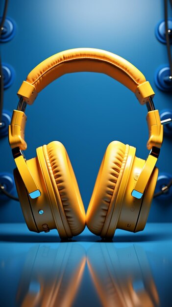 On a blue canvas yellow headphones command attention in their splendid isolation vertical mobile w