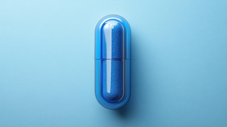Photo blue capsule on blue background
