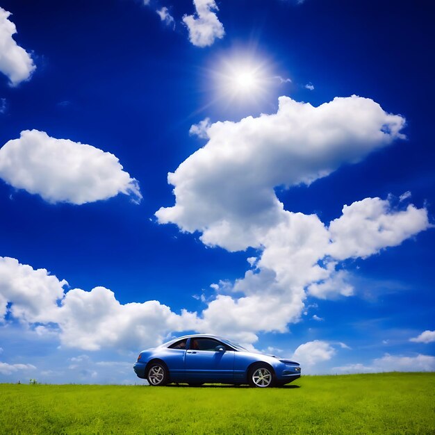 Blue Car Under Blue Sky Blue Car Generative Ai