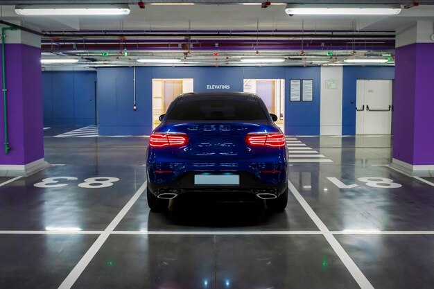 Photo blue car on the underground parking