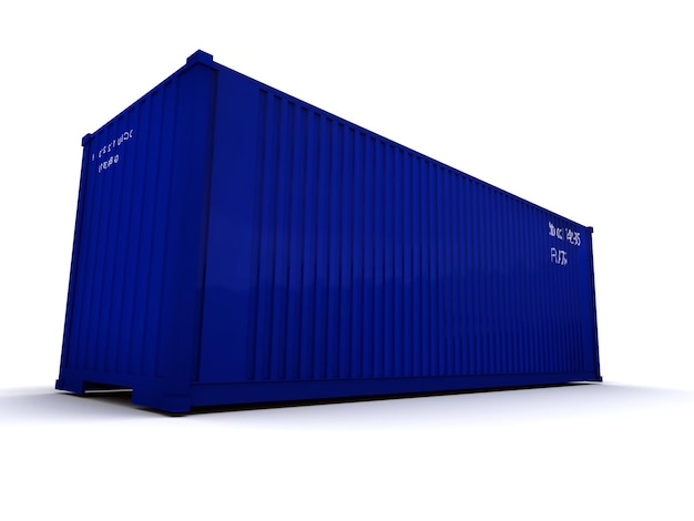 Синий грузовой контейнер на белом фоне