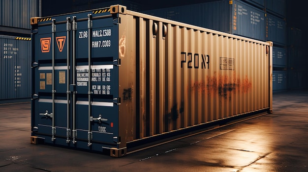 A blue cargo container at the warehouse