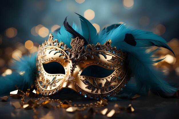 A blue carnival mask with bright lighting on it