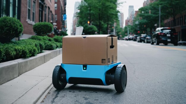 Photo blue cart with cardboard box