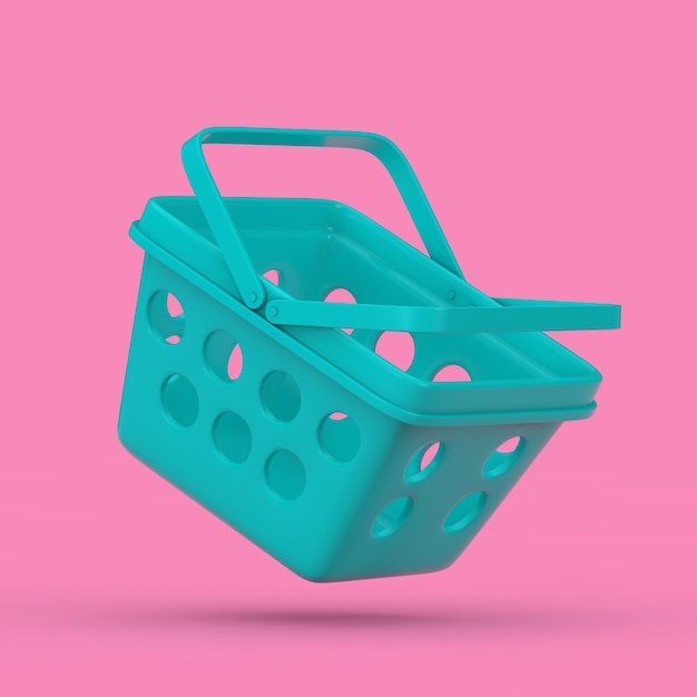 Blue Cartoon Minimal Style Grocery Shopping Basket in Duotone Style 3d Rendering