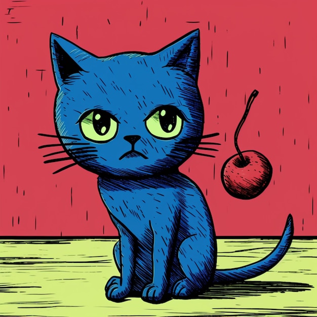 Blue cat with an apple in its head in the style AI Generated pictures