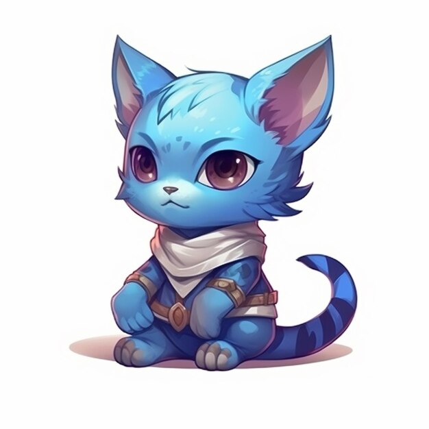 a blue cat with a bandanna sitting on the ground generative ai