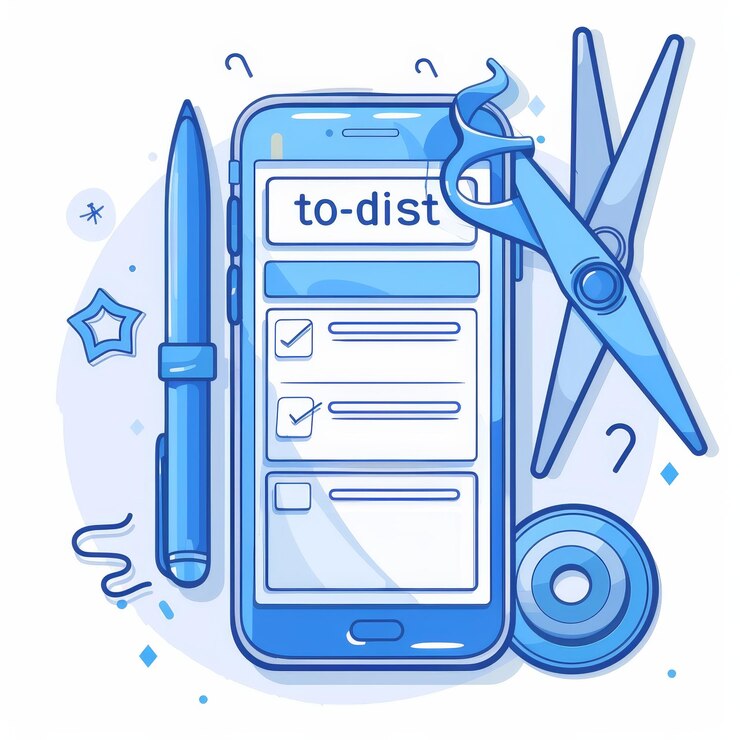 Photo a blue cell phone with a blue case on it and other objects around it
