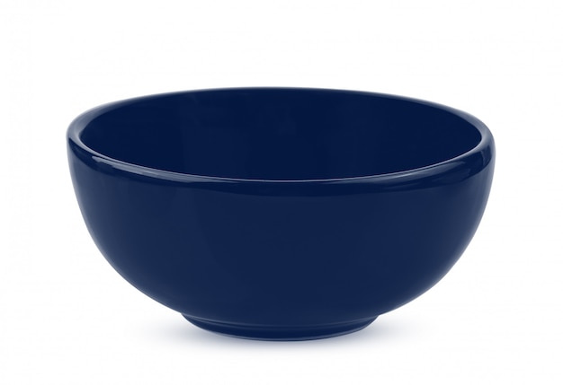 Blue ceramic bowl on white