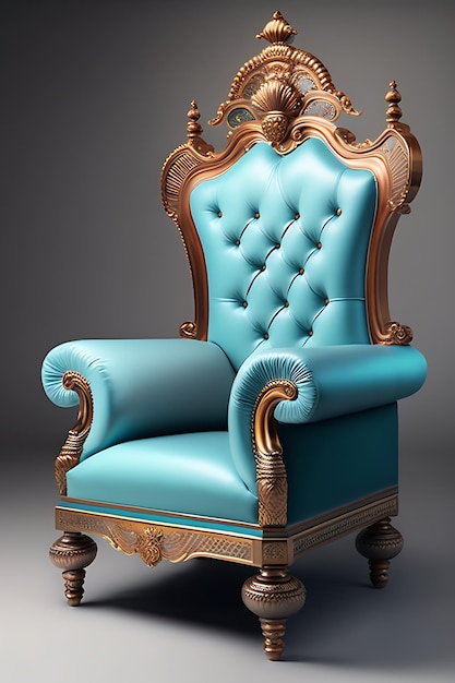 a blue chair with gold trim and a gold trim.