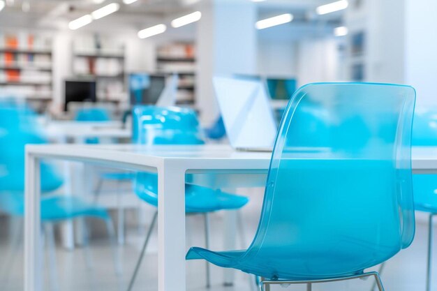 a blue chair with a laptop on top of it