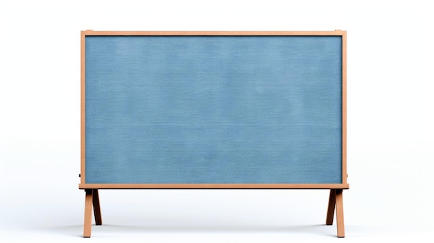 Foto blue chalkboard mockup met houten stand op witte achtergrond