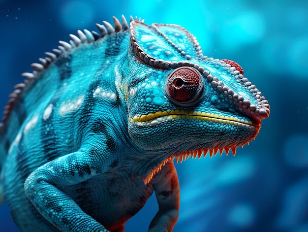 Blue chameleon in the natural environment generative ai