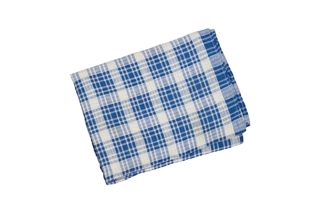 写真 分離された青い市松模様のピクニック服装飾的な綿ナプキン格子縞のギンガム チェックのタオル