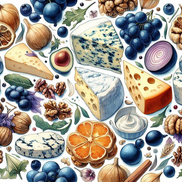 Blue cheese camenbert still life texture pattern watercolor icon pic illustration vector wallpaper