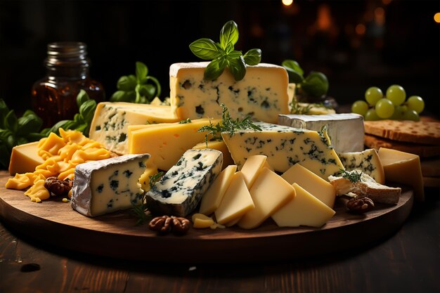 Blue cheese and parmesan on a black board