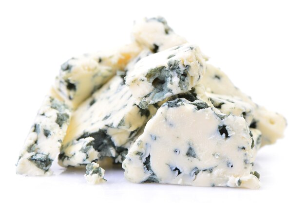 Blue cheese on white space