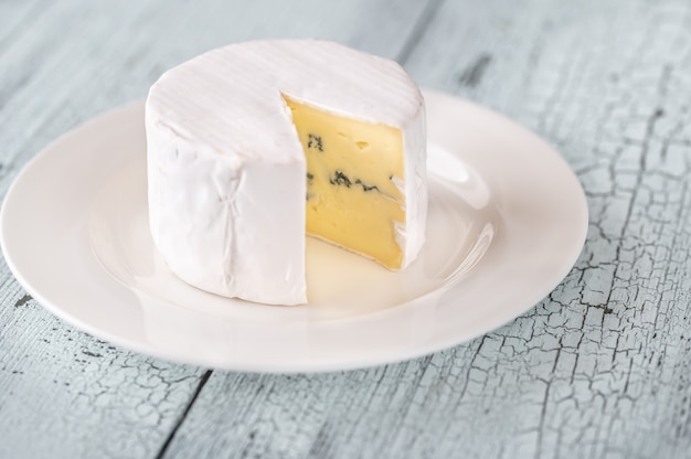 Blue cheese with white mould