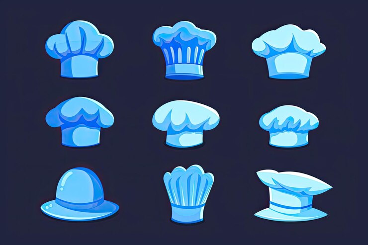 Photo blue chef flat hat vector set collection of symbols