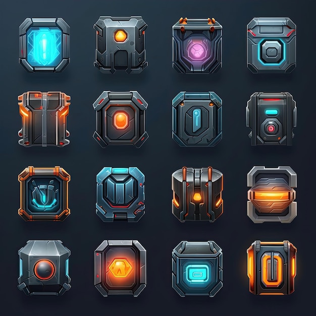 blue chest futuristic game ai generated tech prize icon gift modern ui blue chest futuristic game illustration