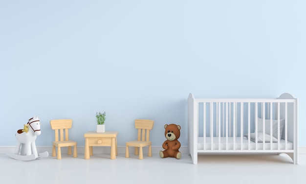 Синий интерьер детской комнаты для макета