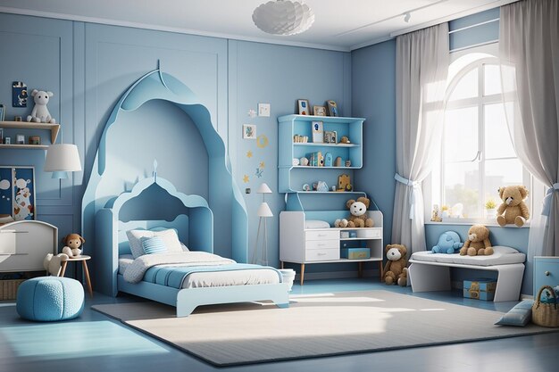 Blue child room interior for mockup